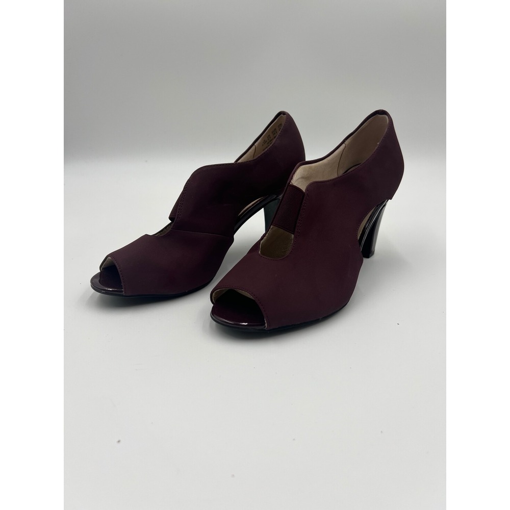 LifeStride Carla Womens 8.5M Burgundy Peep Toe Heels Soft System Professional